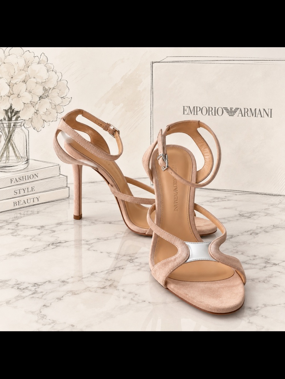 Emporio Armani Pink Suede Metallic Accent Stiletto Sandals vero cuoio size 38